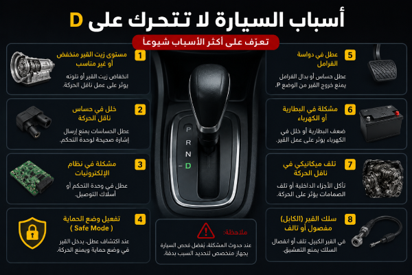 أسباب السيارة لا تتحرك على وضع D