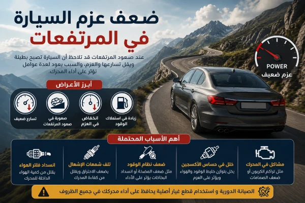 ضعف عزم السيارة في المرتفعات
